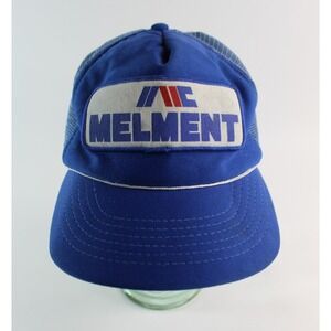 Vintage OFSA MELMENT Logo Trucker Mesh Blue Hat Baseball Cap 1980's Snapback
